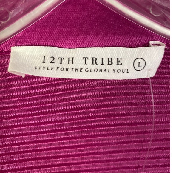 12th‎ Tribe Pleated Satin Button Down Tunic Shirt Dress Magenta Pink L NWT - Picture 2 of 16